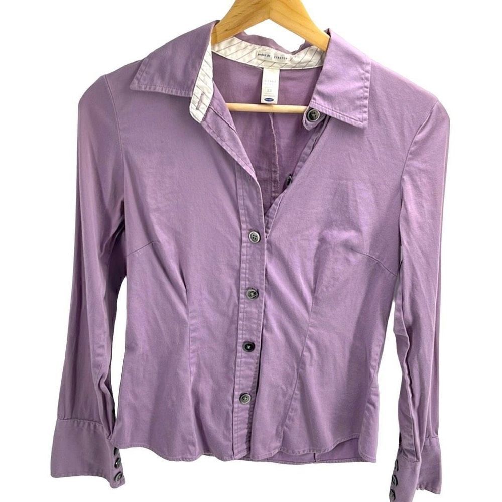 Old Navy Women's Perfect Fit Stretch Button Up Shirt Long Sleeve Purple Size XS